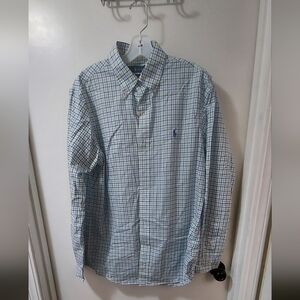Ralph Lauren Men's Blue, Green and White Checkered Shirt